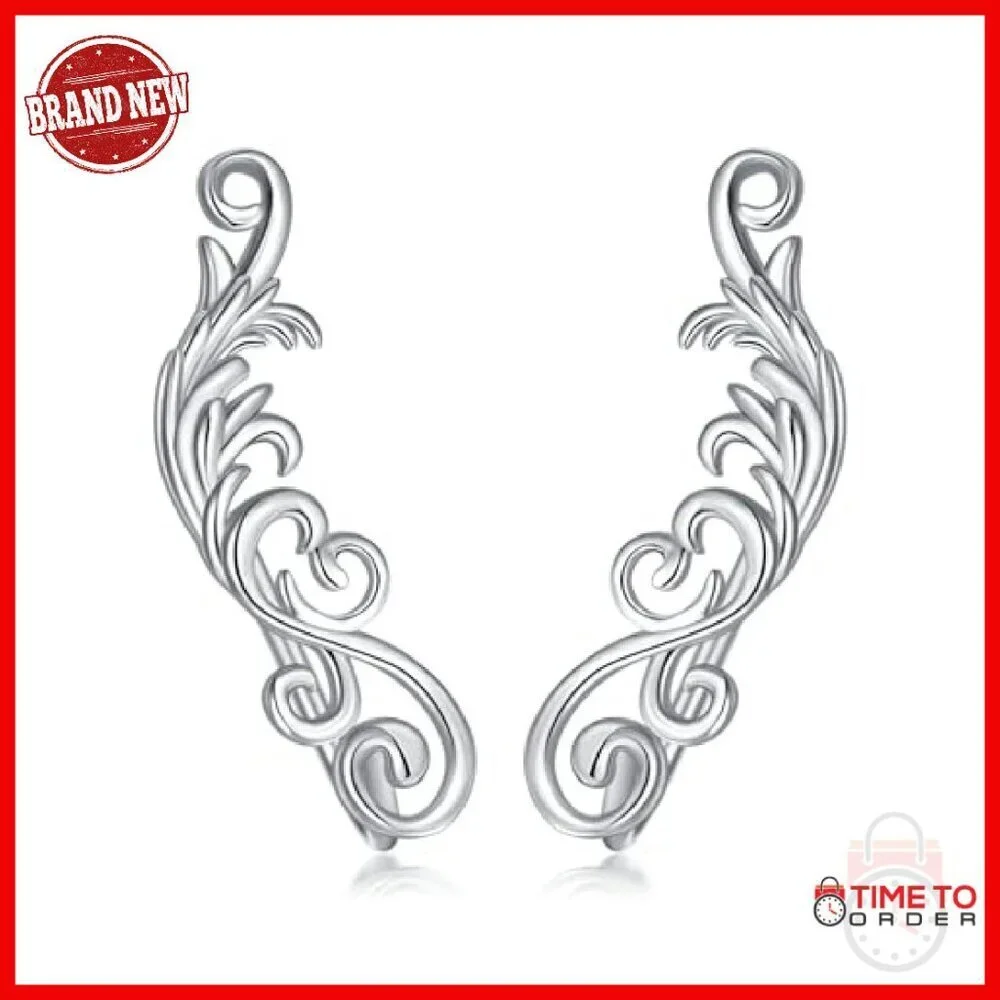 Sterling Silver Filigree Crawler Earrings Hypoallergenic 17mm
